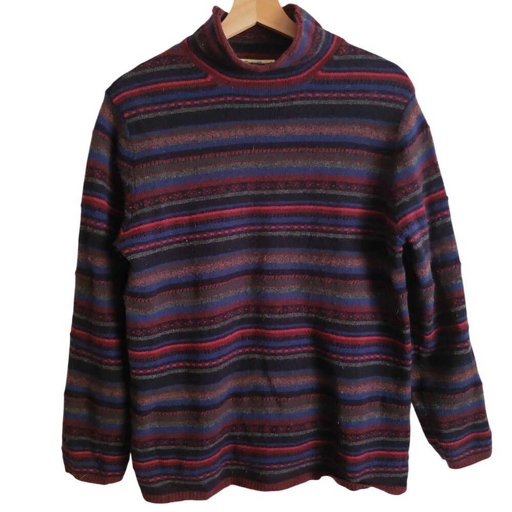 Eddie Bauer Multicolor Striped Cowl Neck Sweater - Navy, Burgundy, Purple